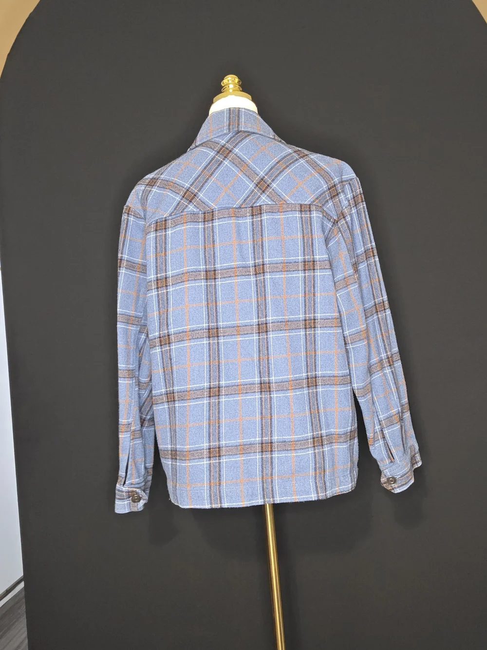 Velvet Heart Blue Plaid Utility Shacket with Brown Accents